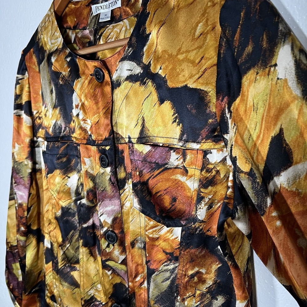Pendleton 100% Silk Abstract Floral Top Jacket Medium Lightweight Designer NWT - Picture 4 of 9